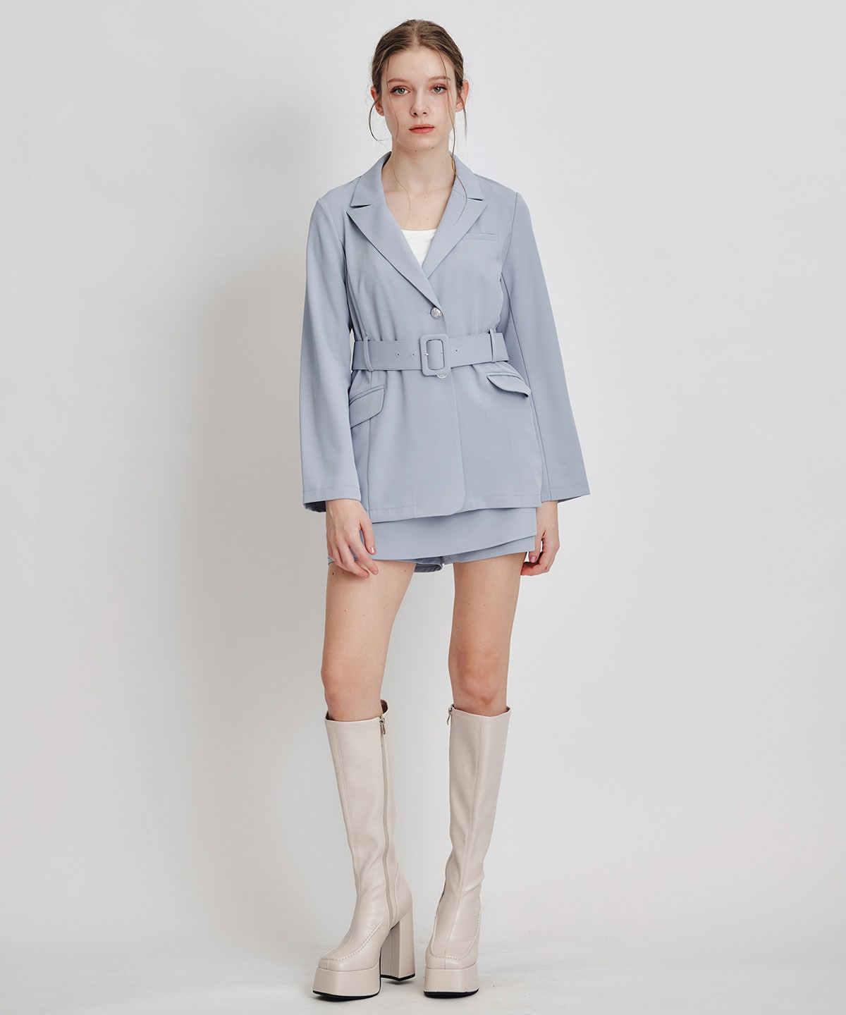 【セットアップ可能】アイシーカラーウエストマークベルトテーラードジャケット