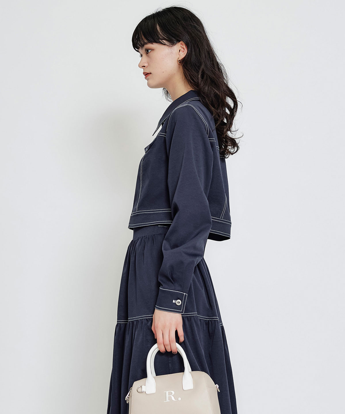 【セットアップ可能】バイカラーステッチショートジャケット