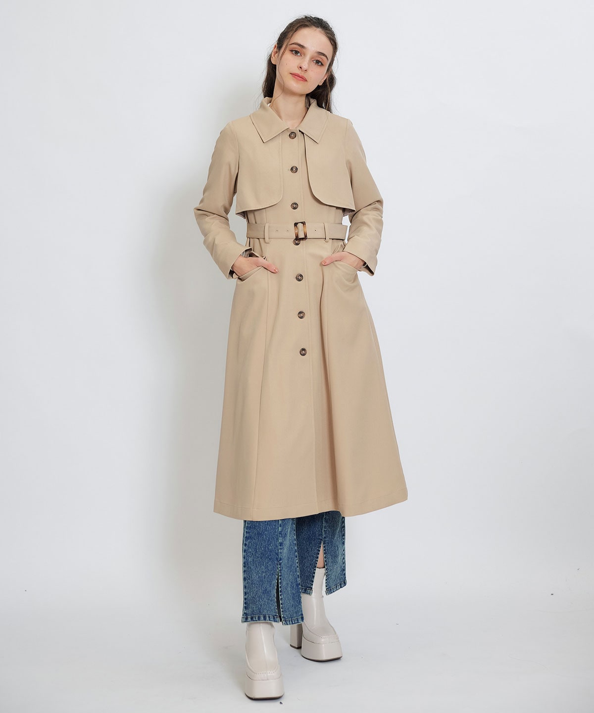 2WAYレイヤードライクリボントレンチコート