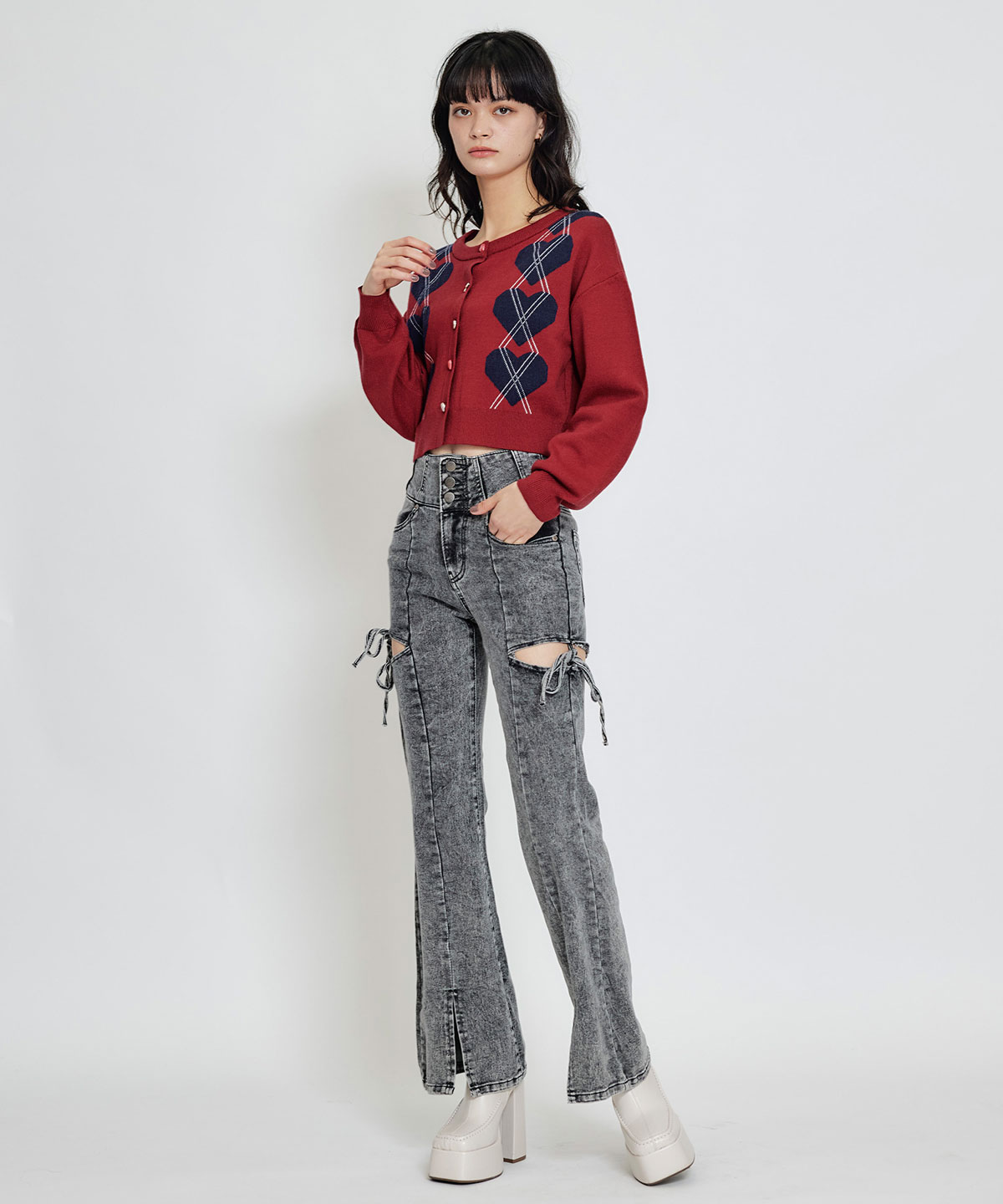 Love Me Heart アーガイルニットカーディガン