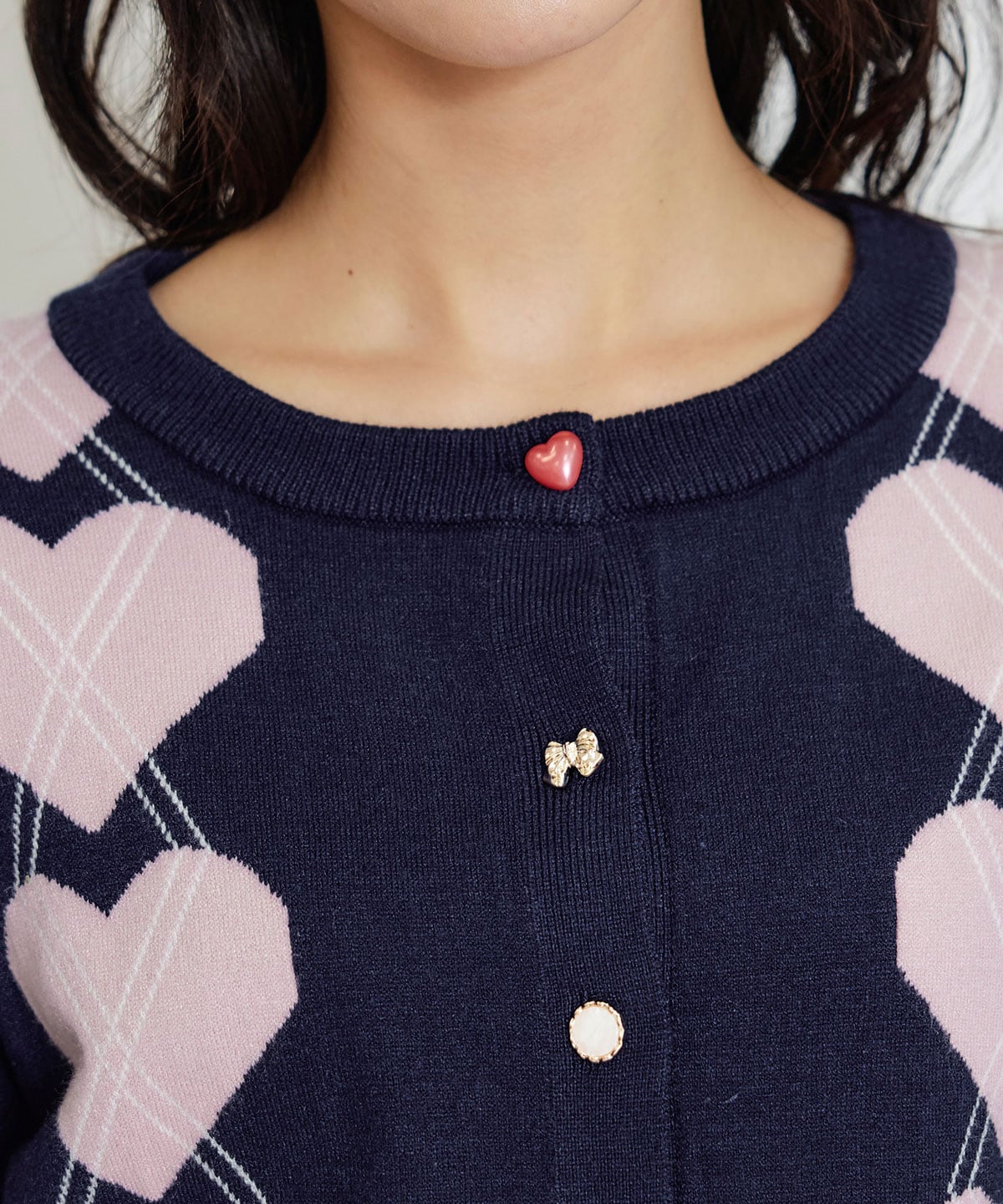Love Me Heart アーガイルニットカーディガン