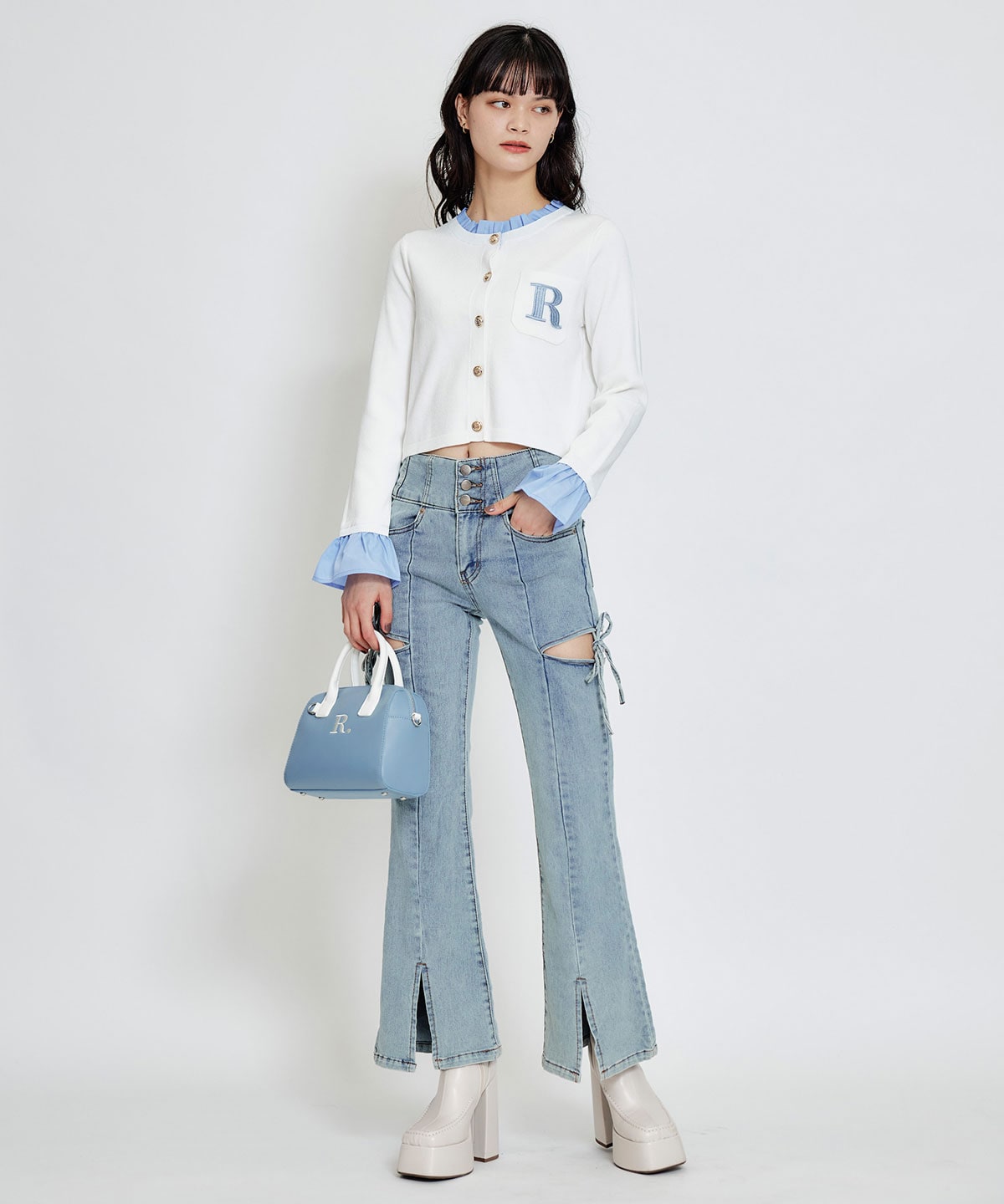 Rフリルレイヤードニットカーディガン