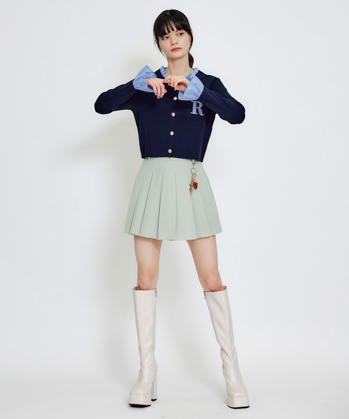 Rフリルレイヤードニットカーディガン