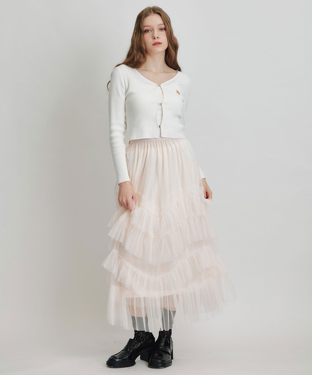 ロゴプレートリブニットカーディガン