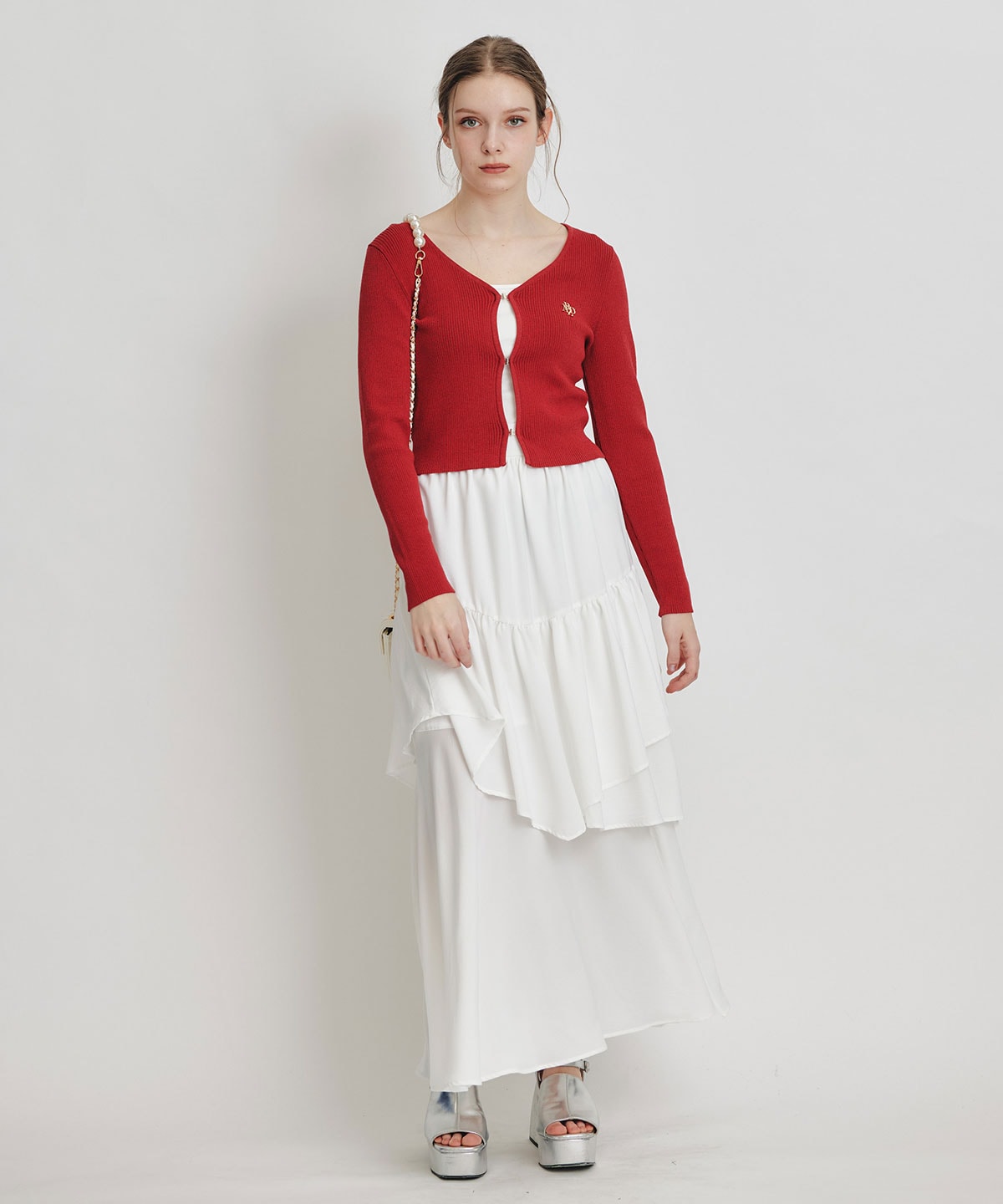 ロゴプレートリブニットカーディガン