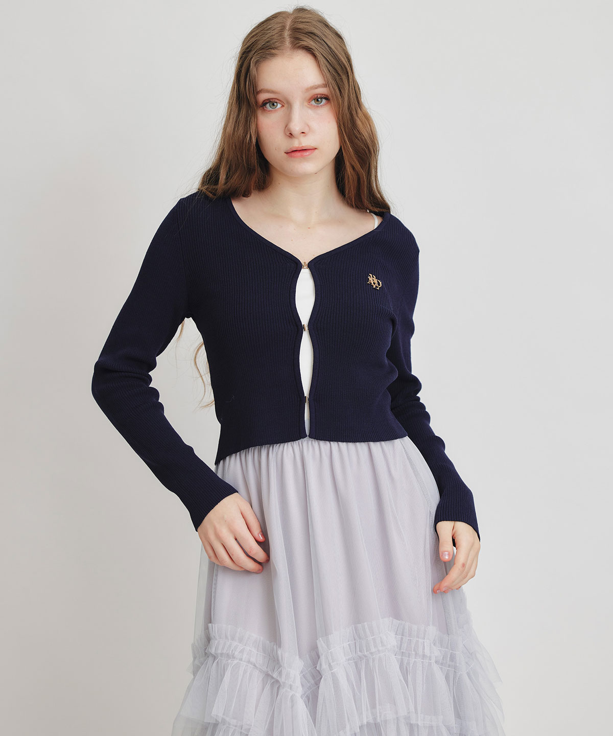 ロゴプレートリブニットカーディガン