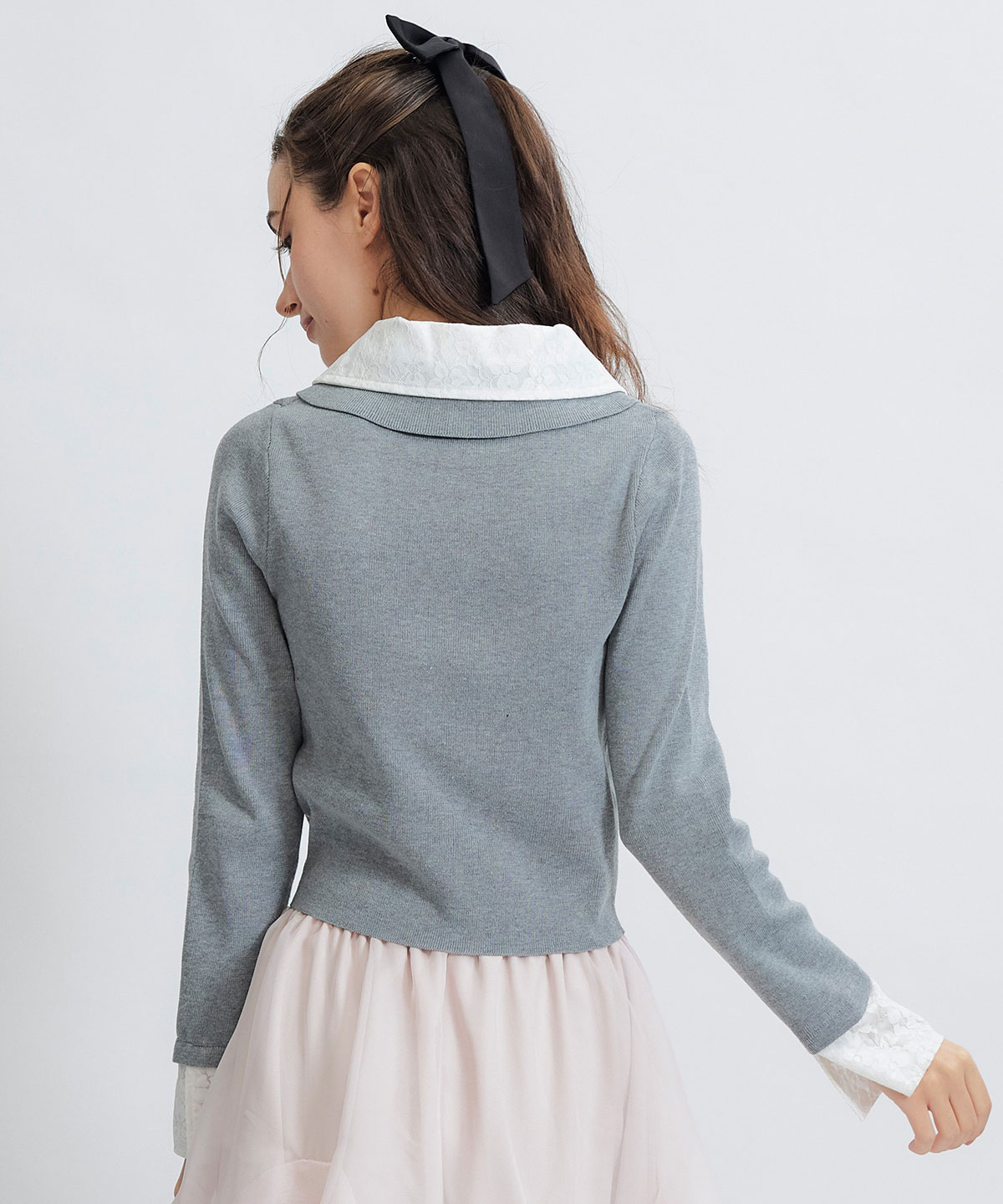 ダブルレースカラーポロニットプルオーバー