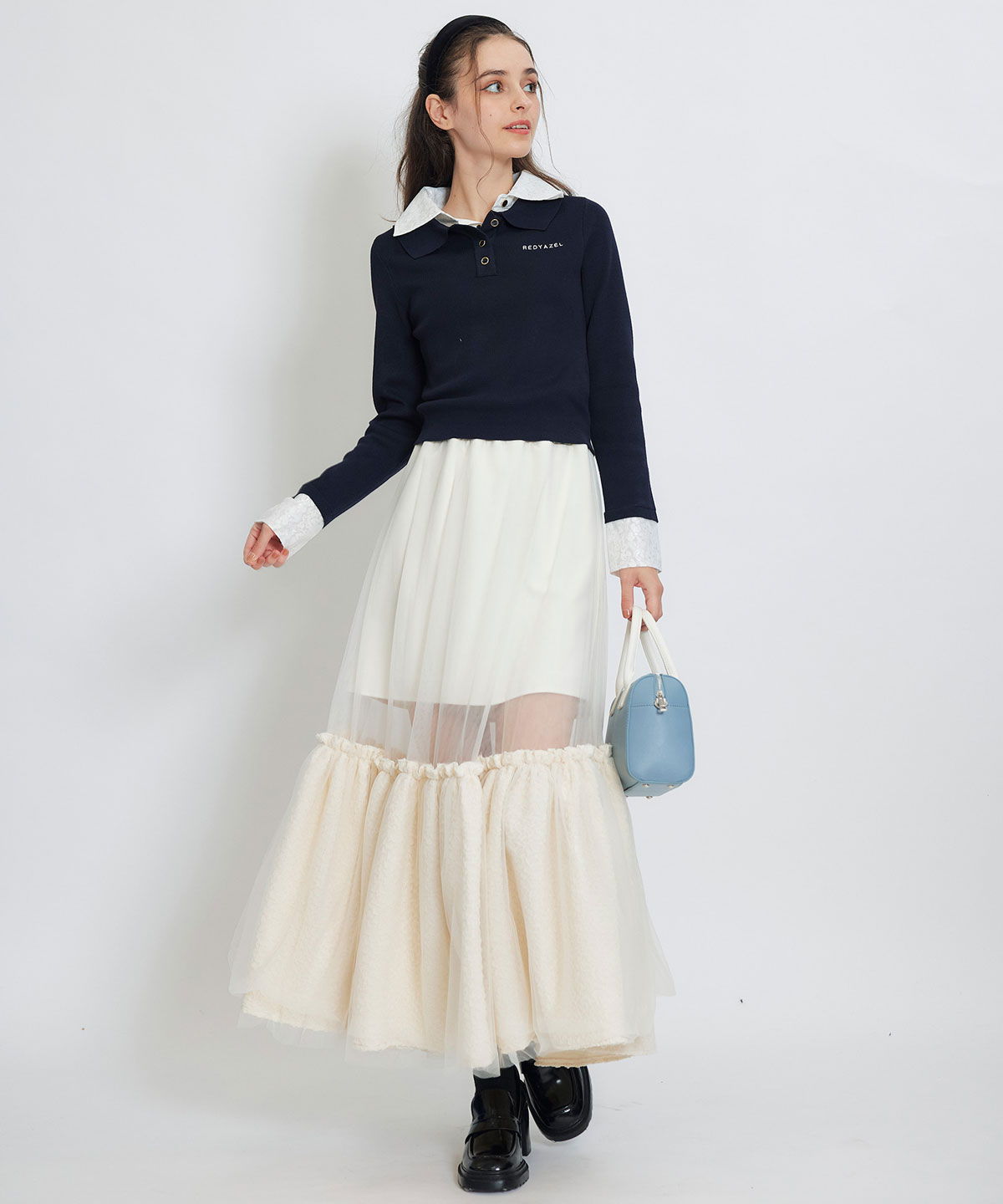 ダブルレースカラーポロニットプルオーバー