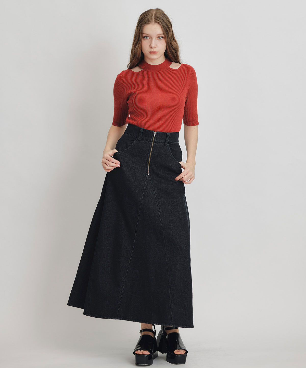 カットアウトハーフスリーブニットプルオーバー