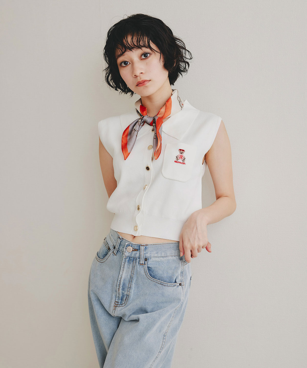 Azelyポロニットノースリーブプルオーバー