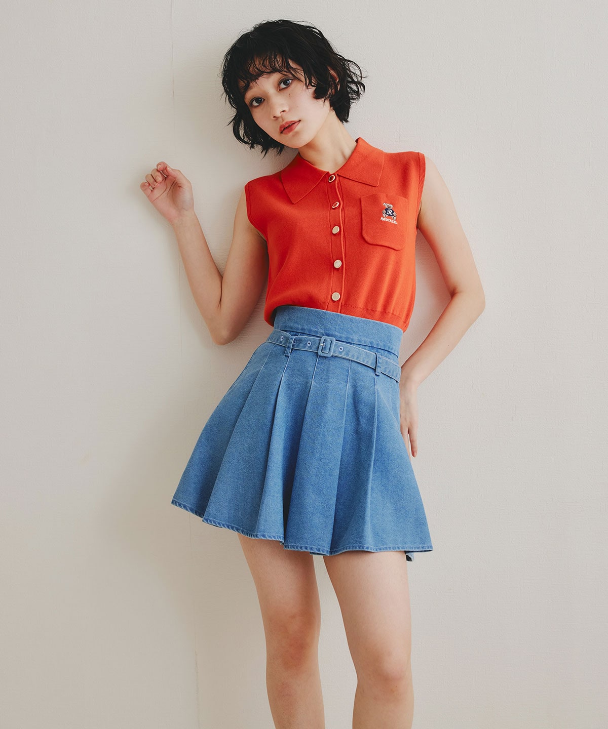 Azelyポロニットノースリーブプルオーバー