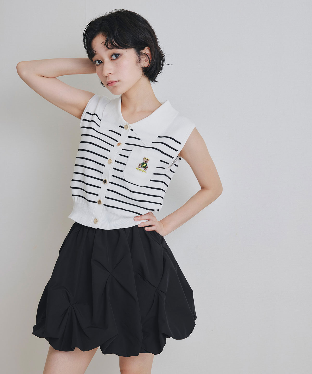 Azelyポロニットノースリーブプルオーバー