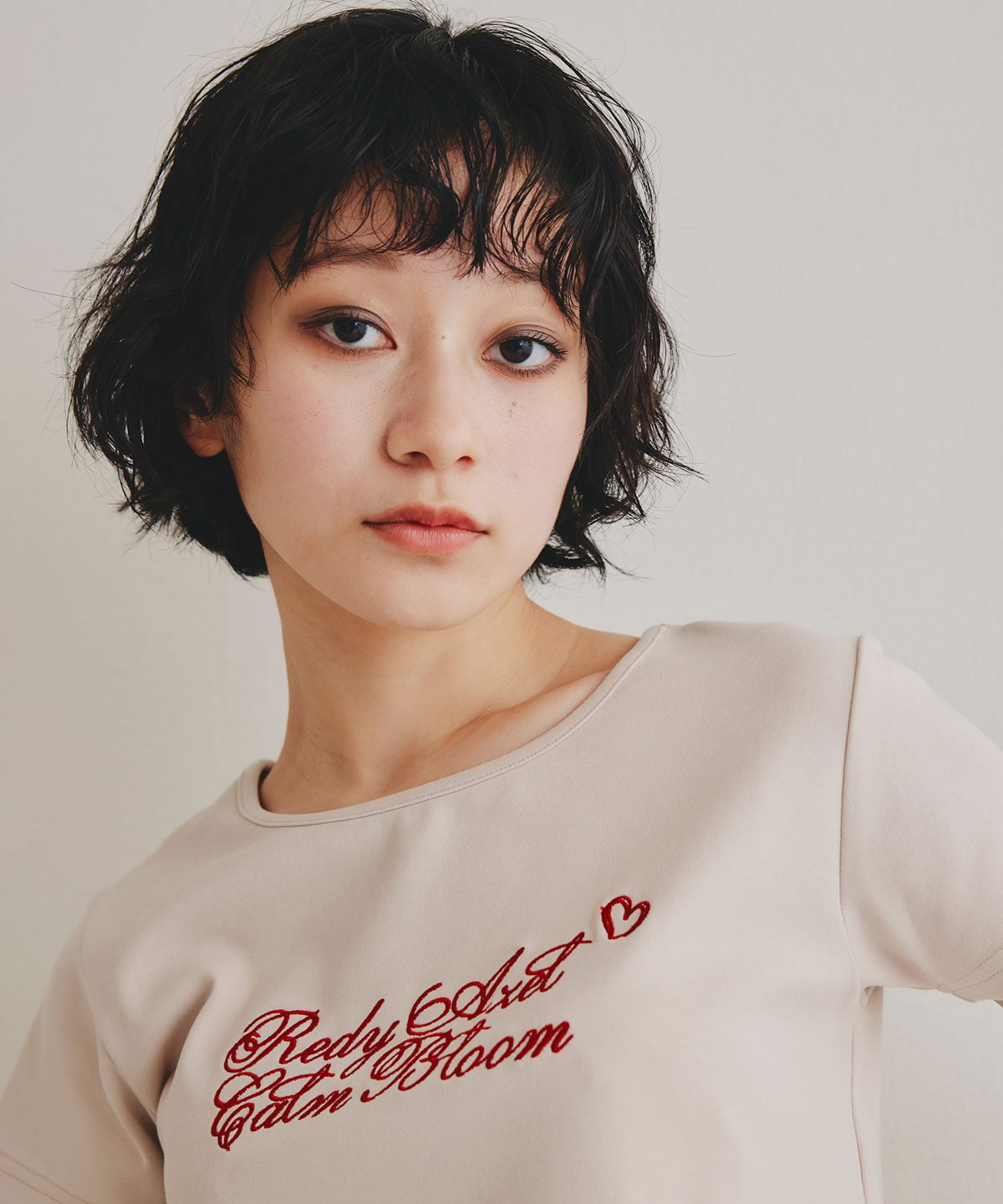 カリグラフィーロゴエンブロイダリークロップドTシャツ
