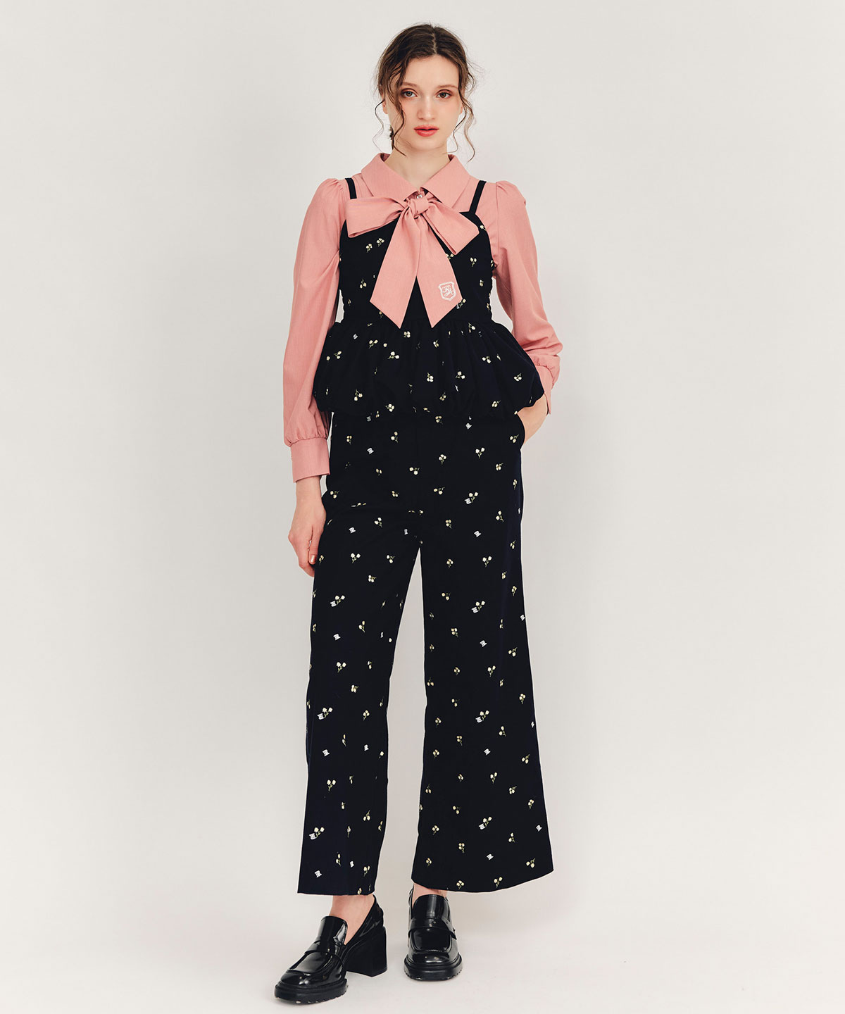 【Fleur monogram Series】フルールモノグラムエンブロイダリーバルーンペプラムビスチェ