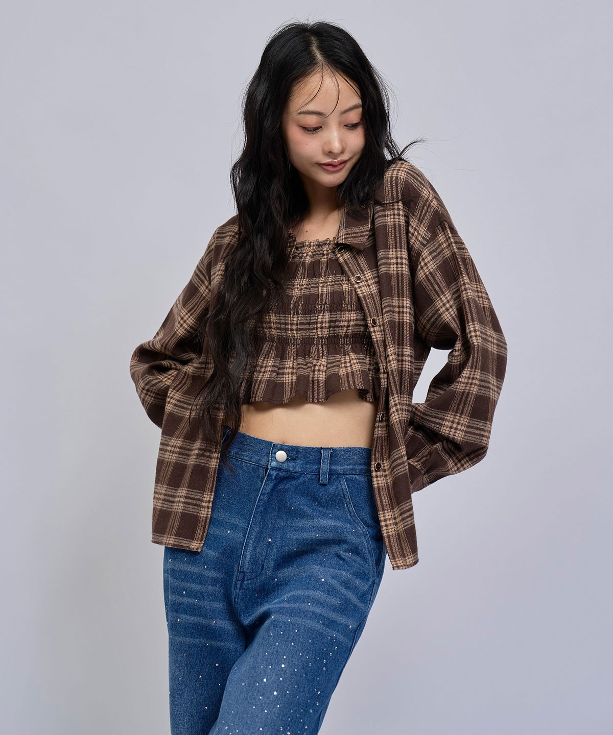 【=LOVE 大場花菜さん着用】チェックビスチェ×シャツセット
