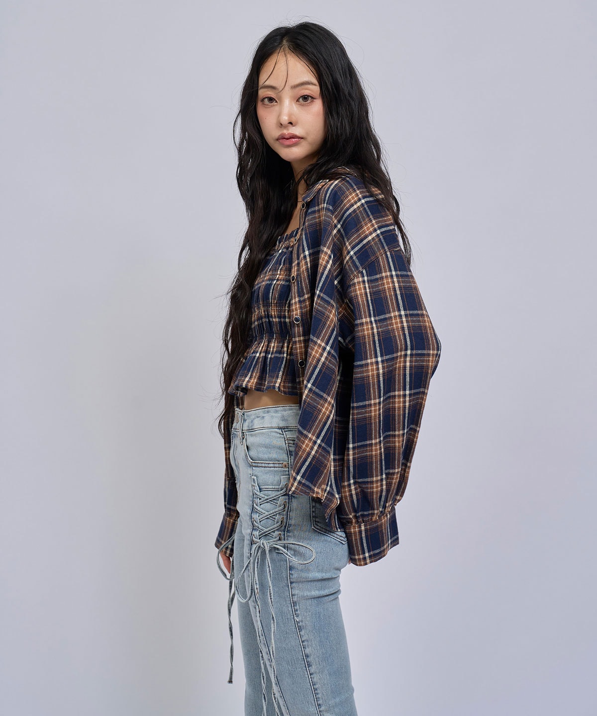 【=LOVE 大場花菜さん着用】チェックビスチェ×シャツセット