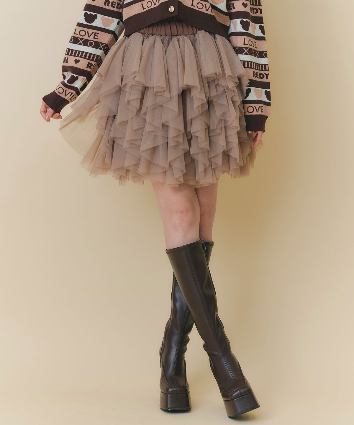 チュールフリルボリュームミニスカート