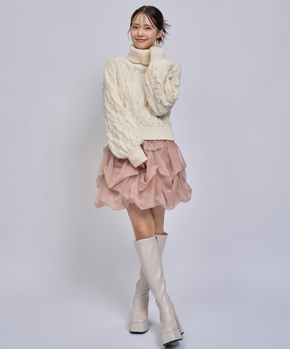 【=LOVE 大場花菜さん着用】ボリュームタックシフォンミニスカート