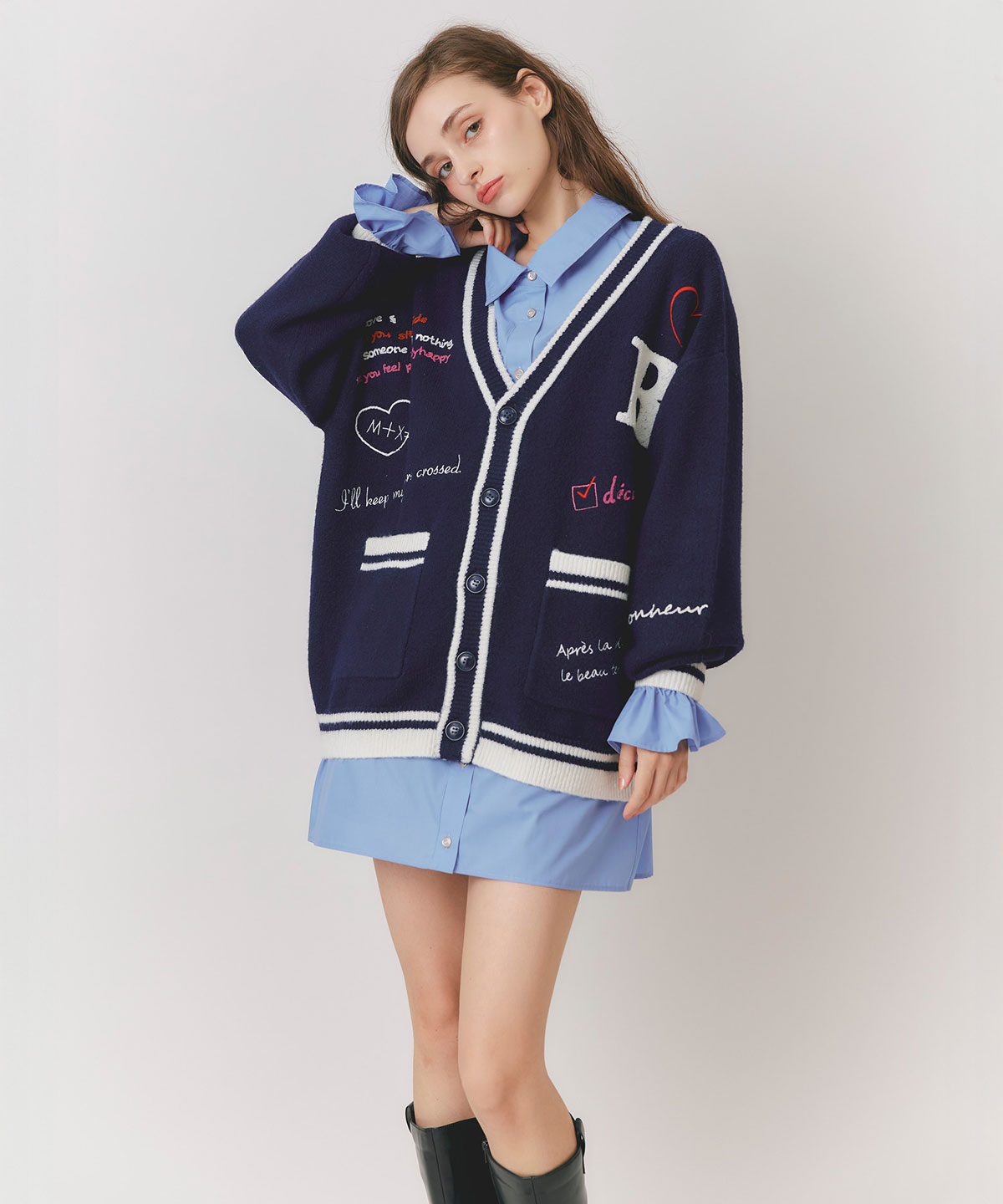 ビッグリボンスリーブフレアミニシャツワンピース
