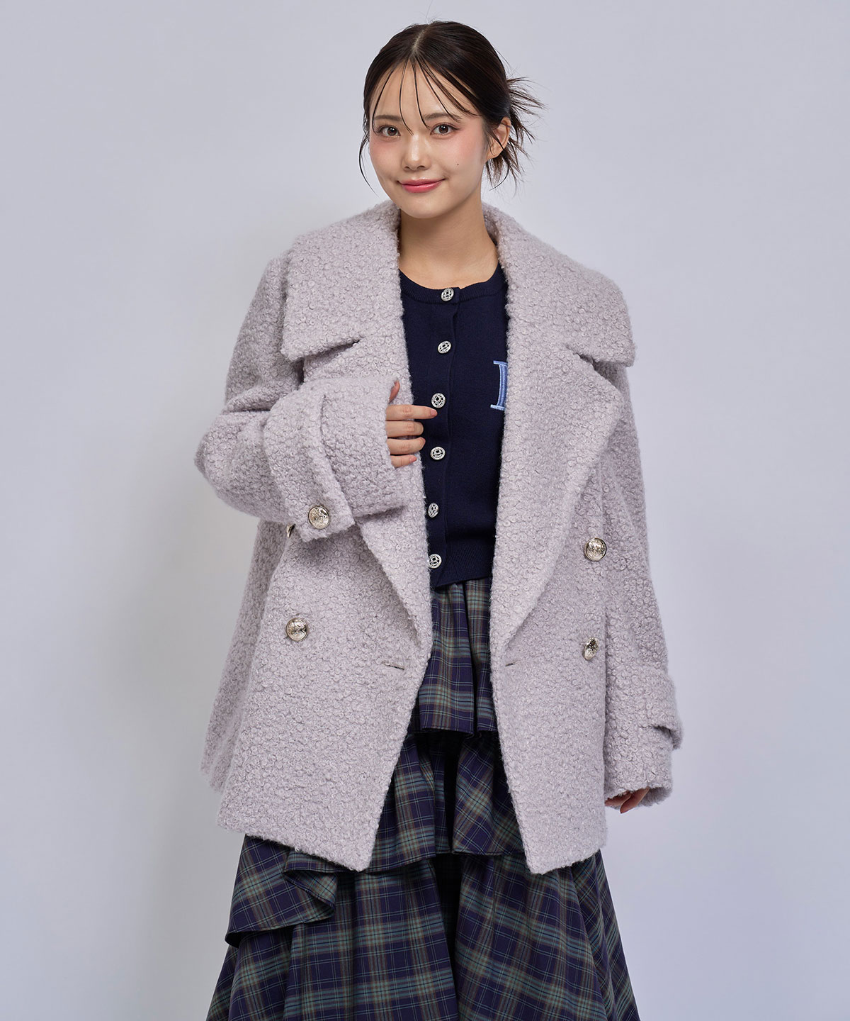 【=LOVE 大場花菜さん着用】GOLDボタンボアダブルコート