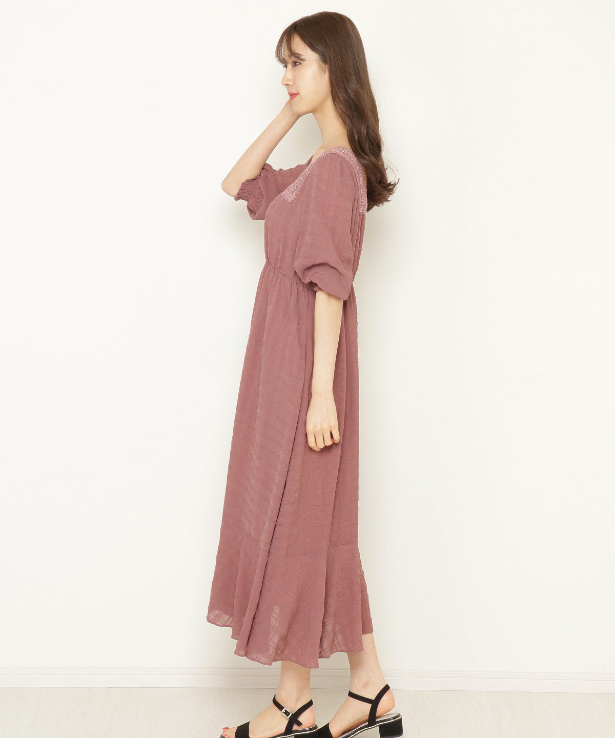 ドビーチェックスクエアネックワンピース M ピンク Swingle 公式オンラインショップ バーンデストローズ