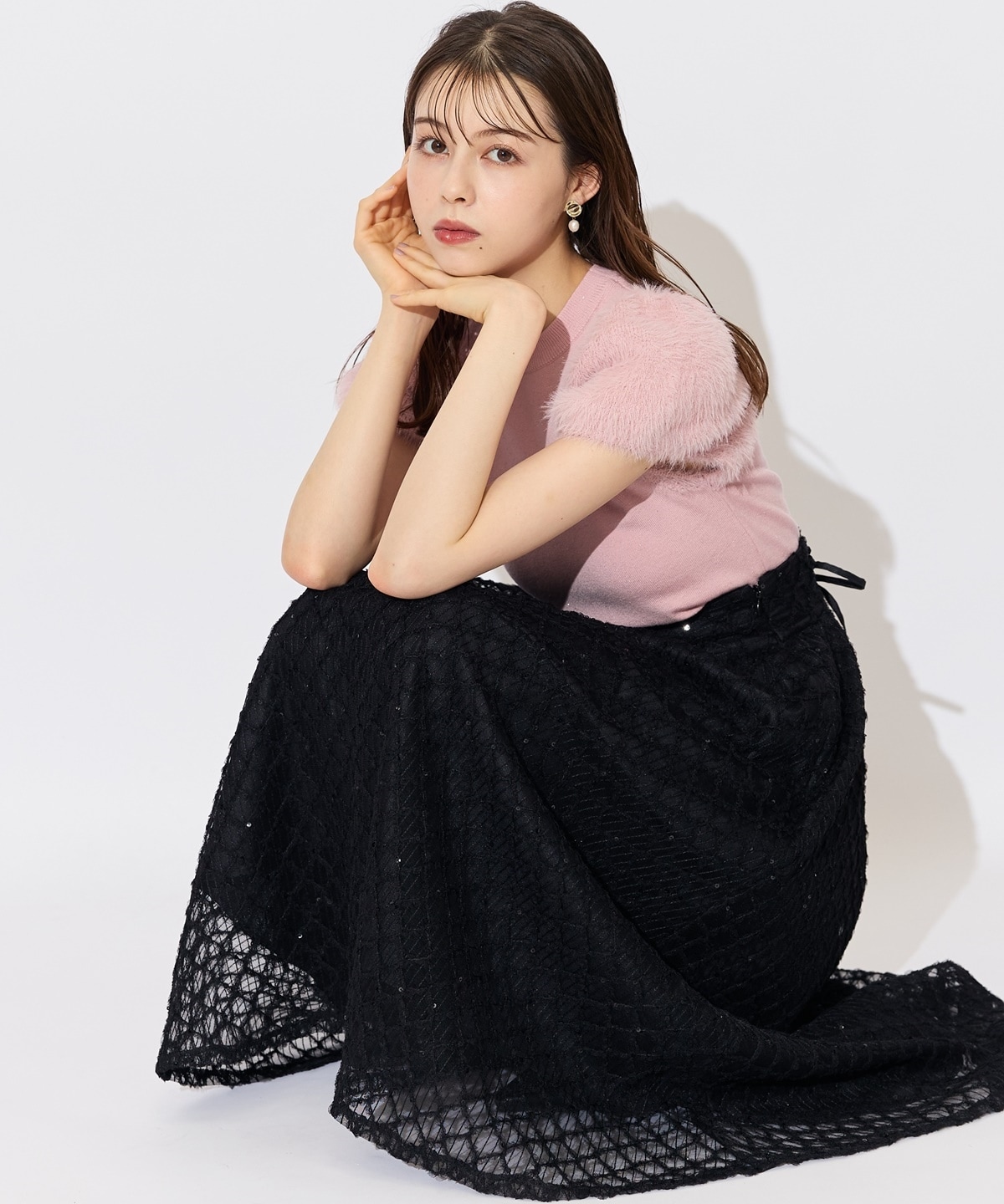 ふわふわフェザースリーブラメニットプルオーバー