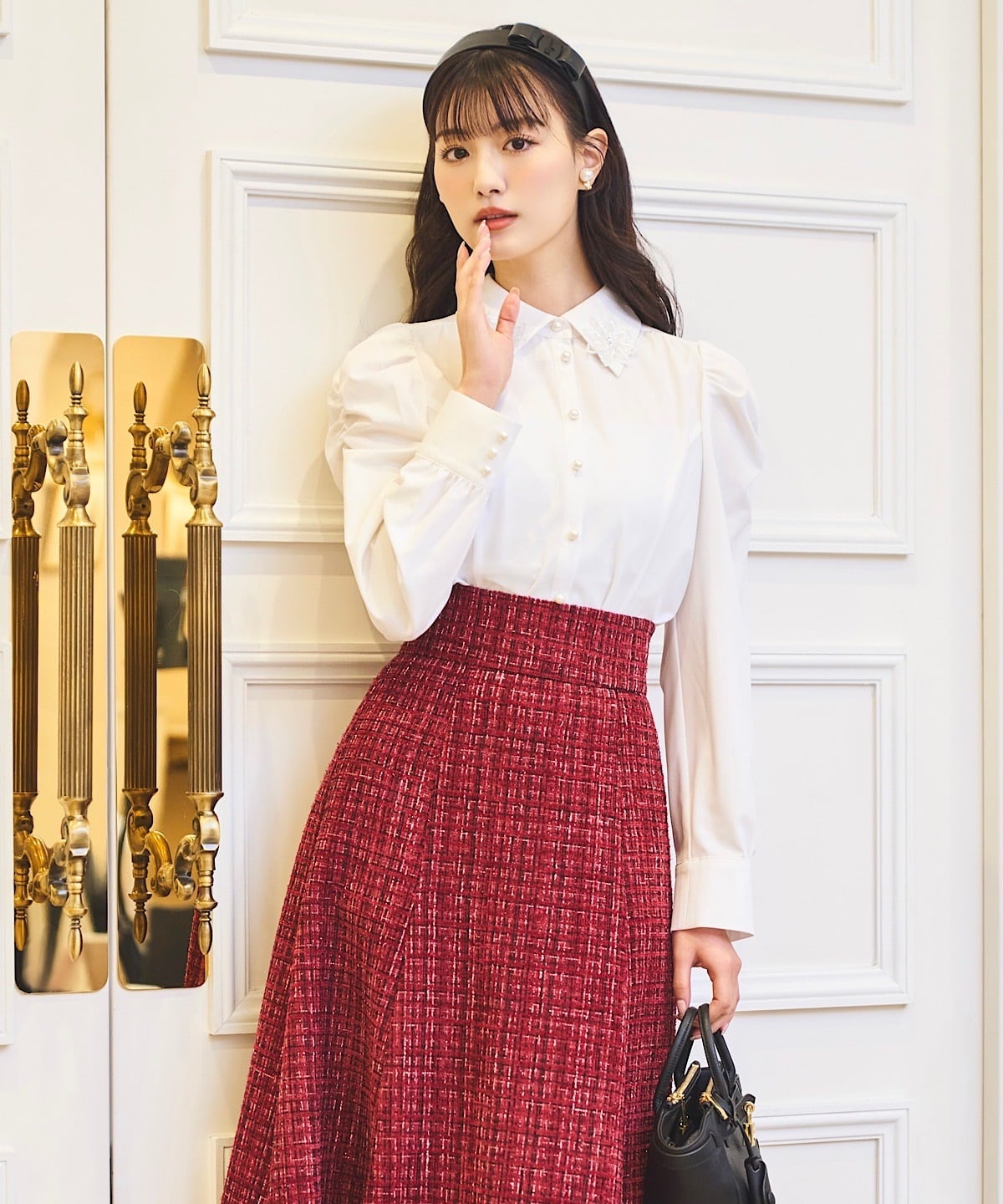 3Dフラワーレース衿パワショルブラウス