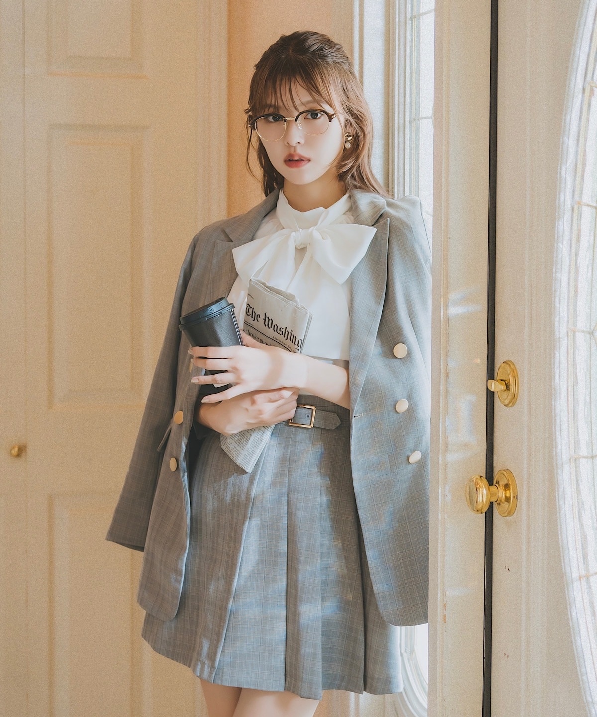 AUTUMNタックスリーブボウタイブラウス