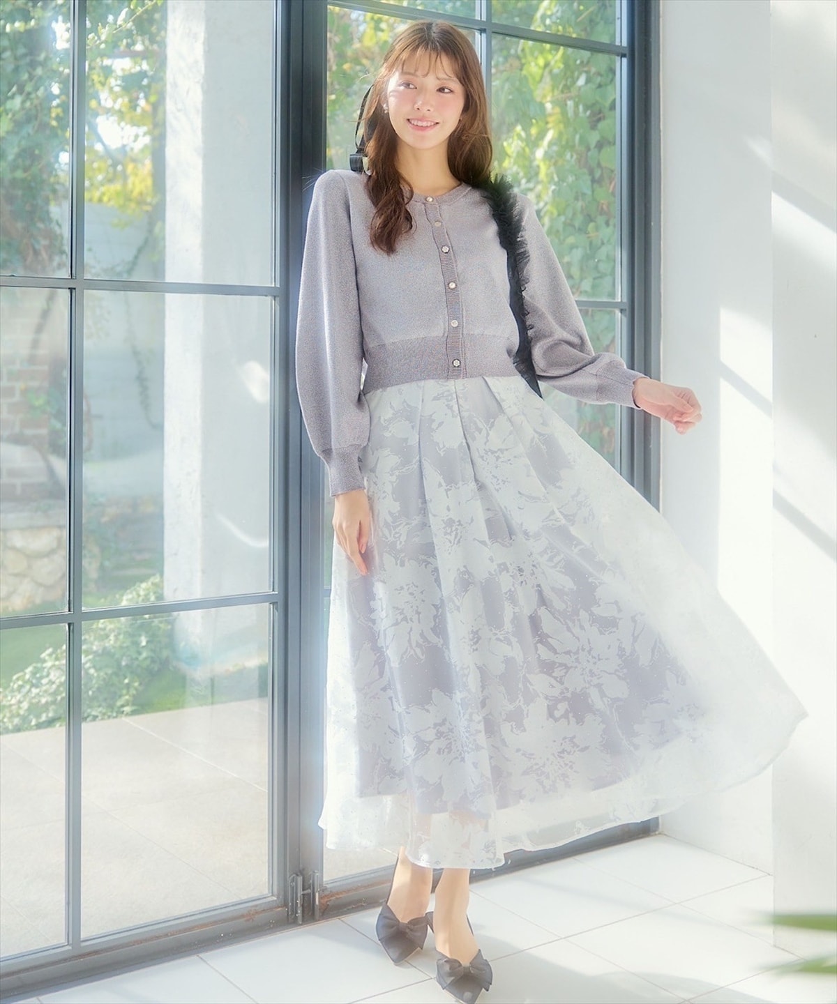 ベーシックマルチボタンラメニットカーディガン