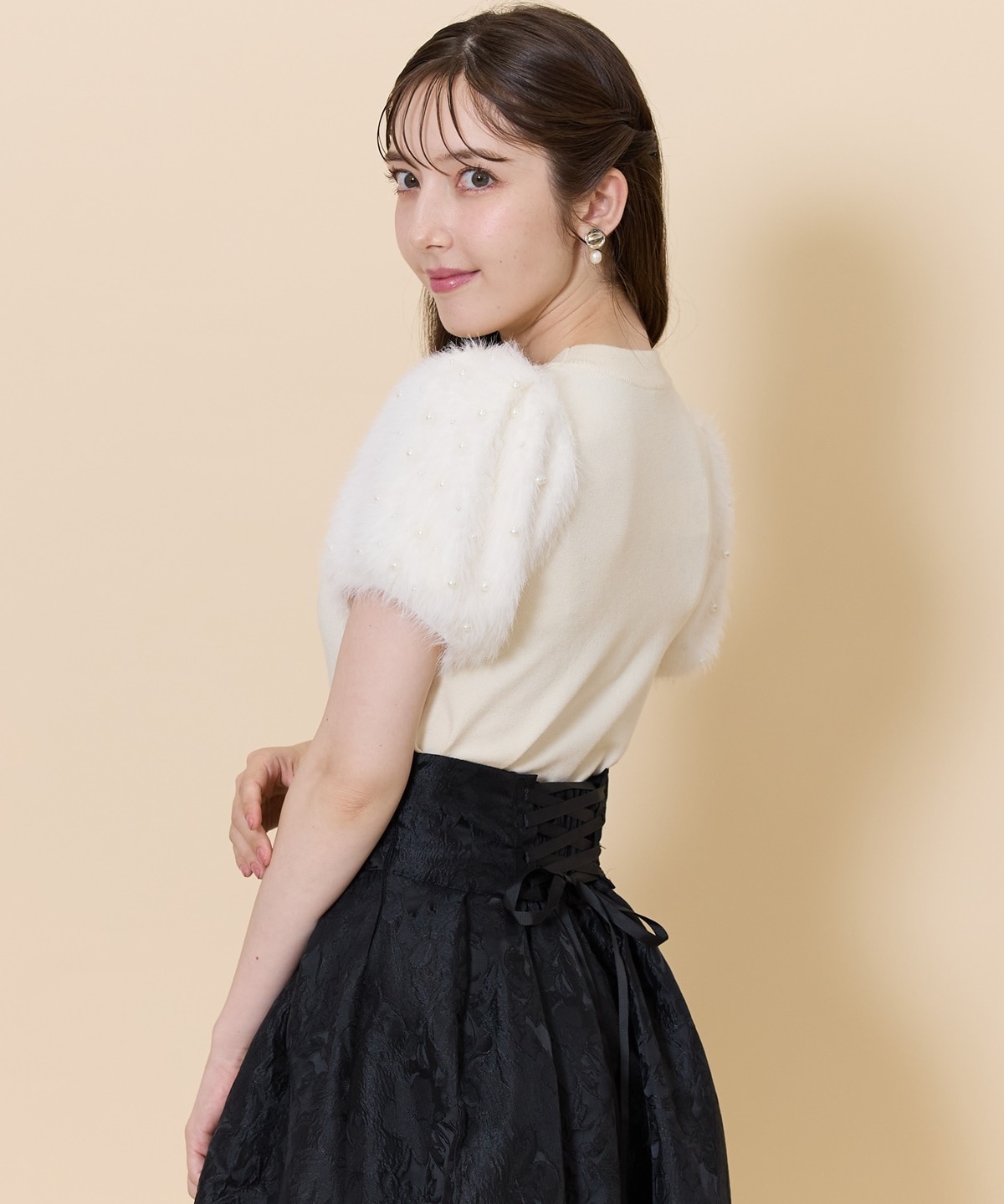 パールフェザースリーブニットプルオーバー