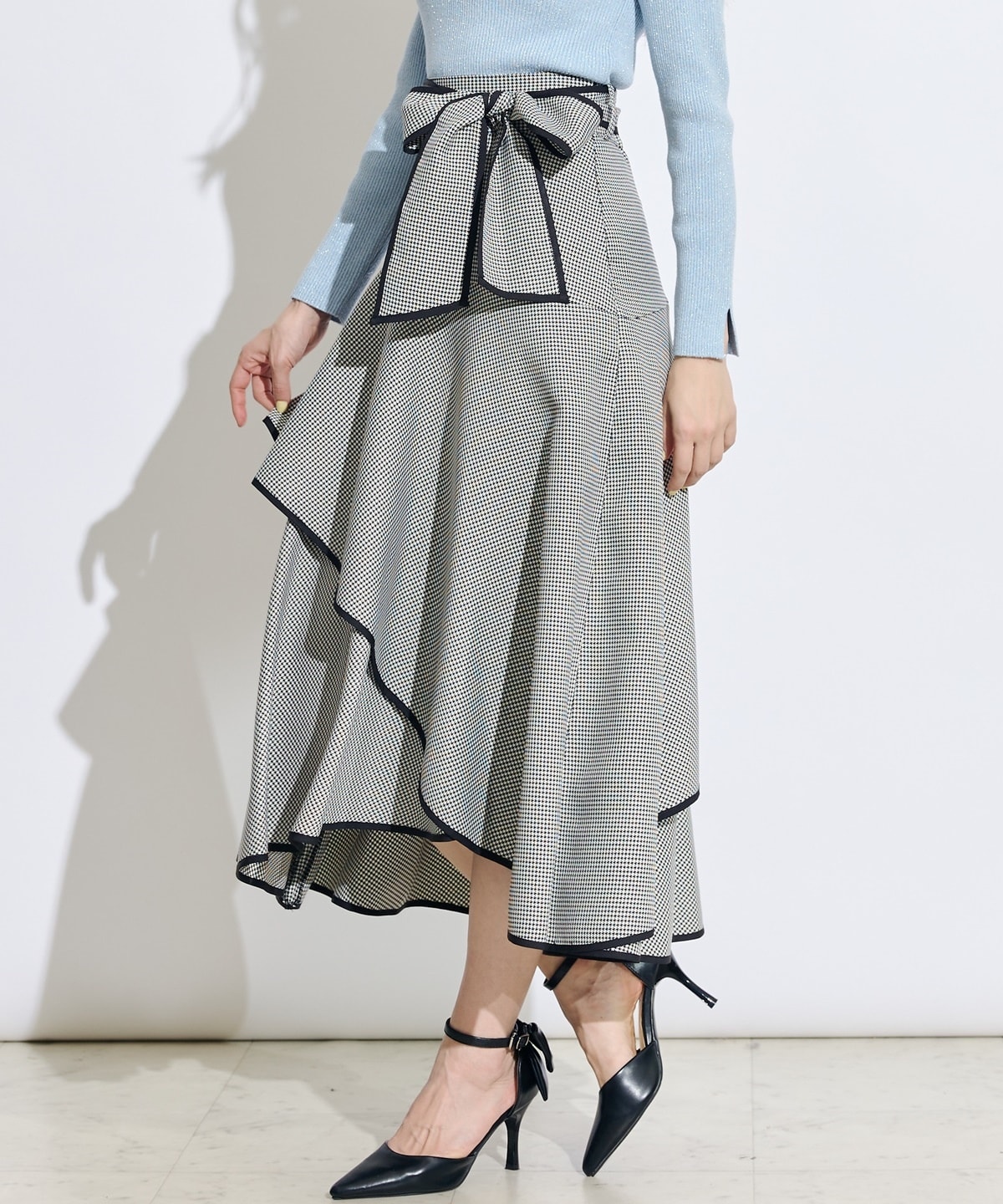 リボンベルトアシメフレアパイピングスカート