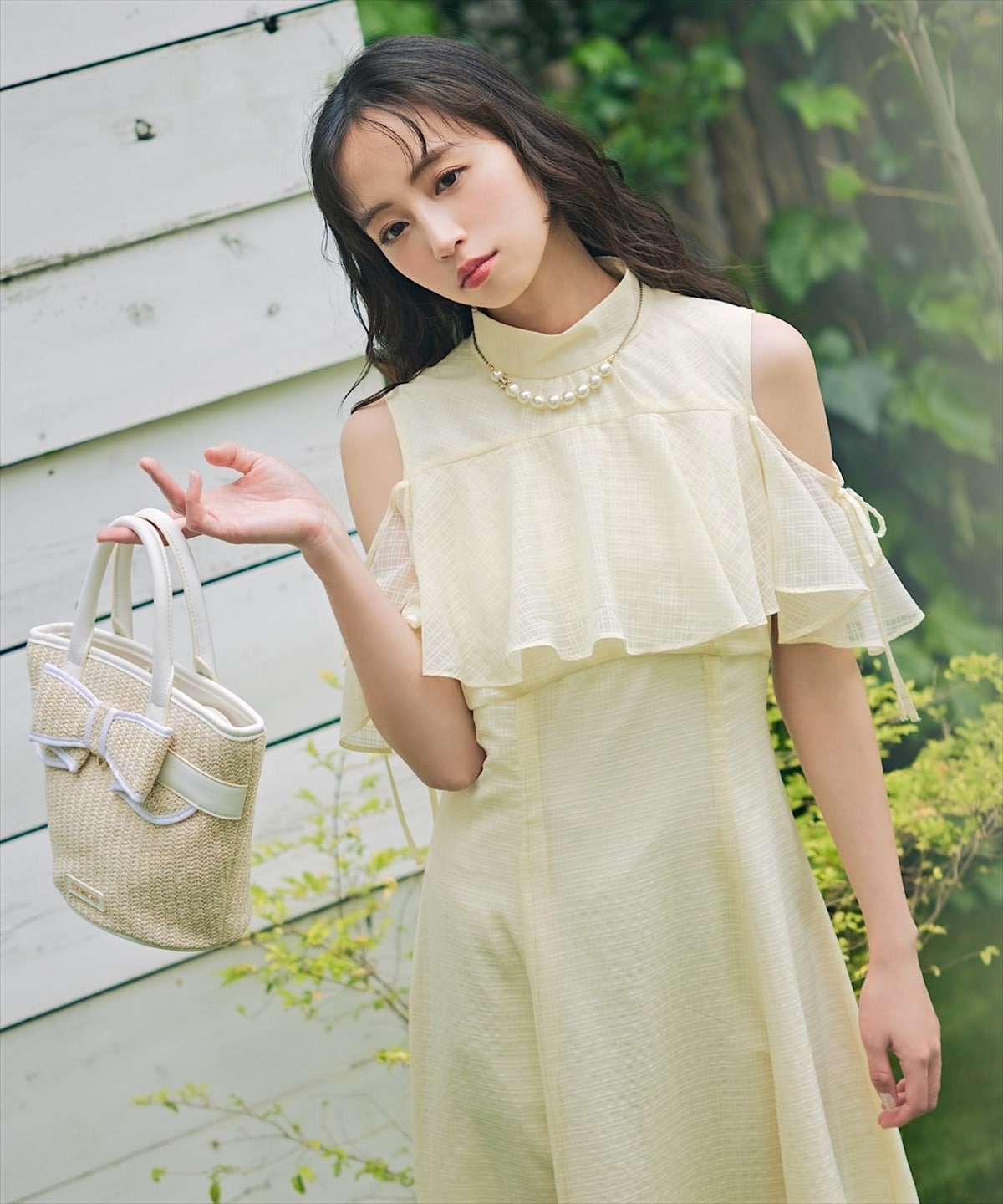 シアーチェックケープオフショルワンピース