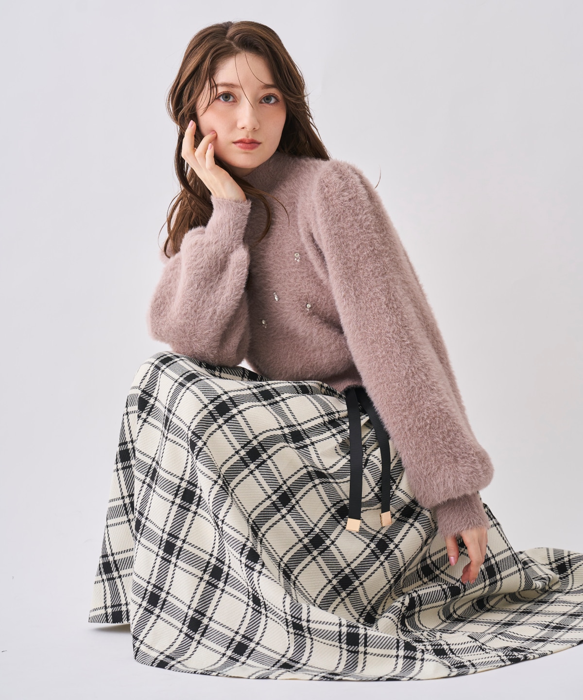 【12/5(Fri)予約開始】リボンベルト付きチェックフレアスカート