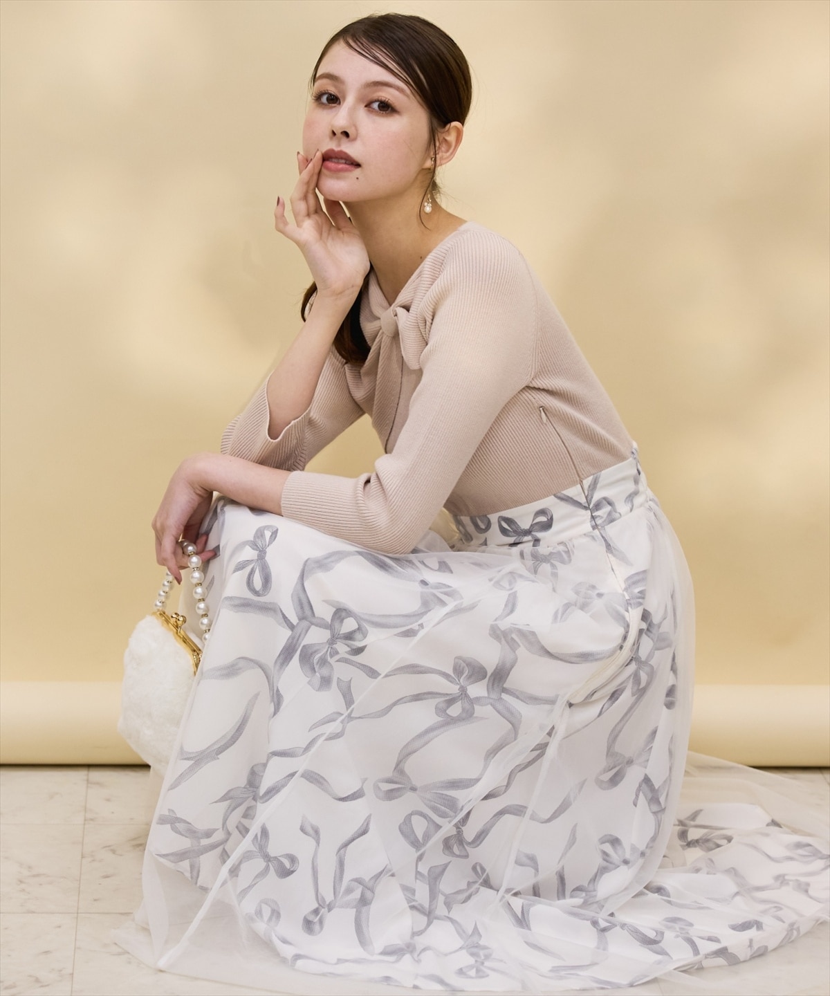 リボンデコレーションドッキングワンピース