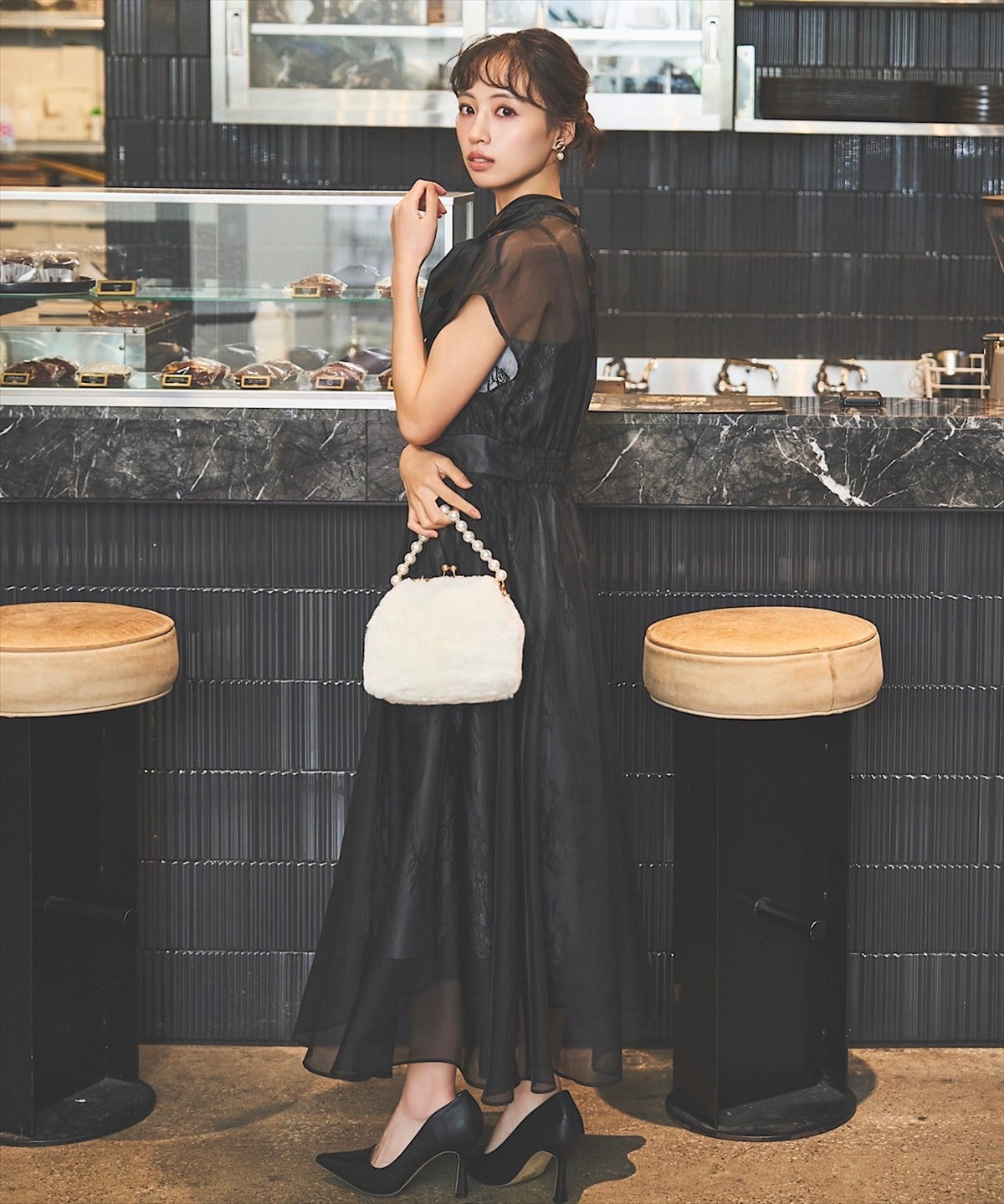 2WAYリボンタイシャドーレースオケージョンドレス