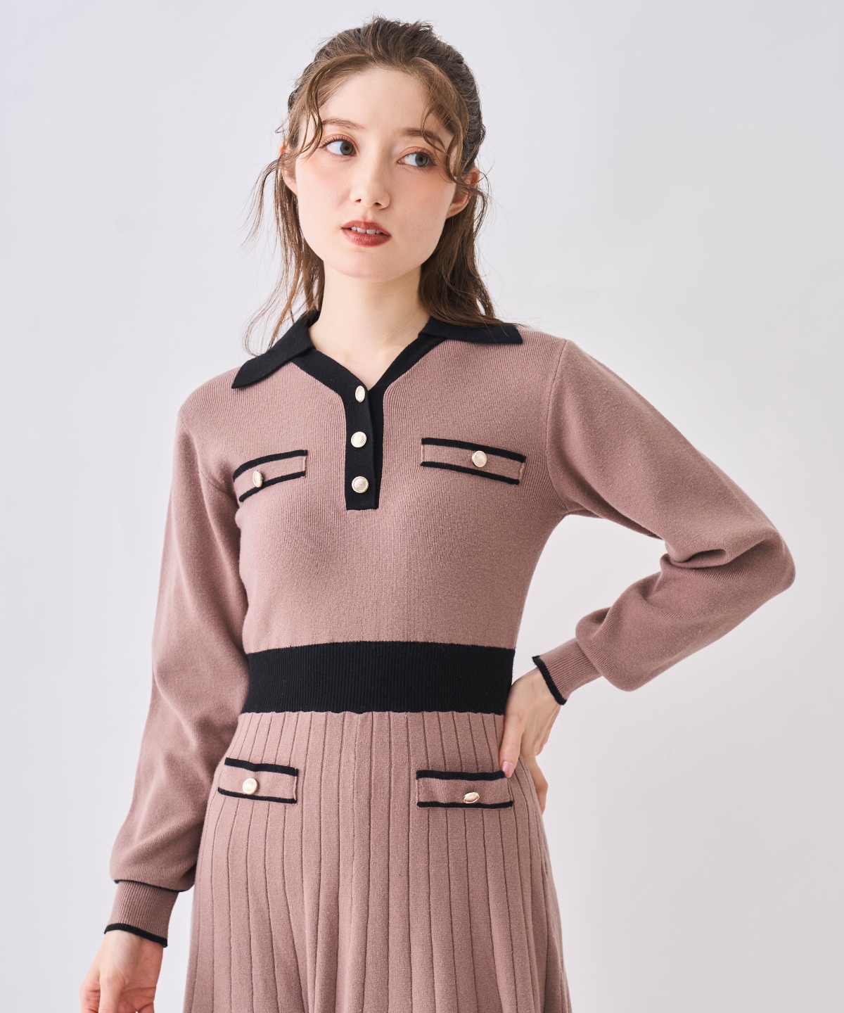 【12/5(Fri)発売開始】配色ポロニットワンピース