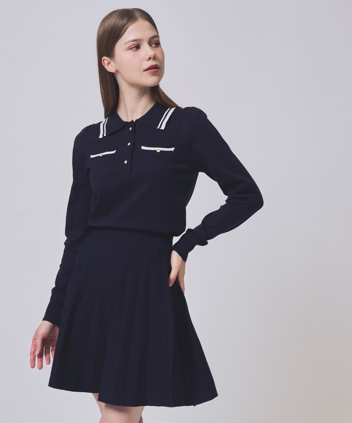 【1/23(Fri)発売】配色ポロニットミニワンピース