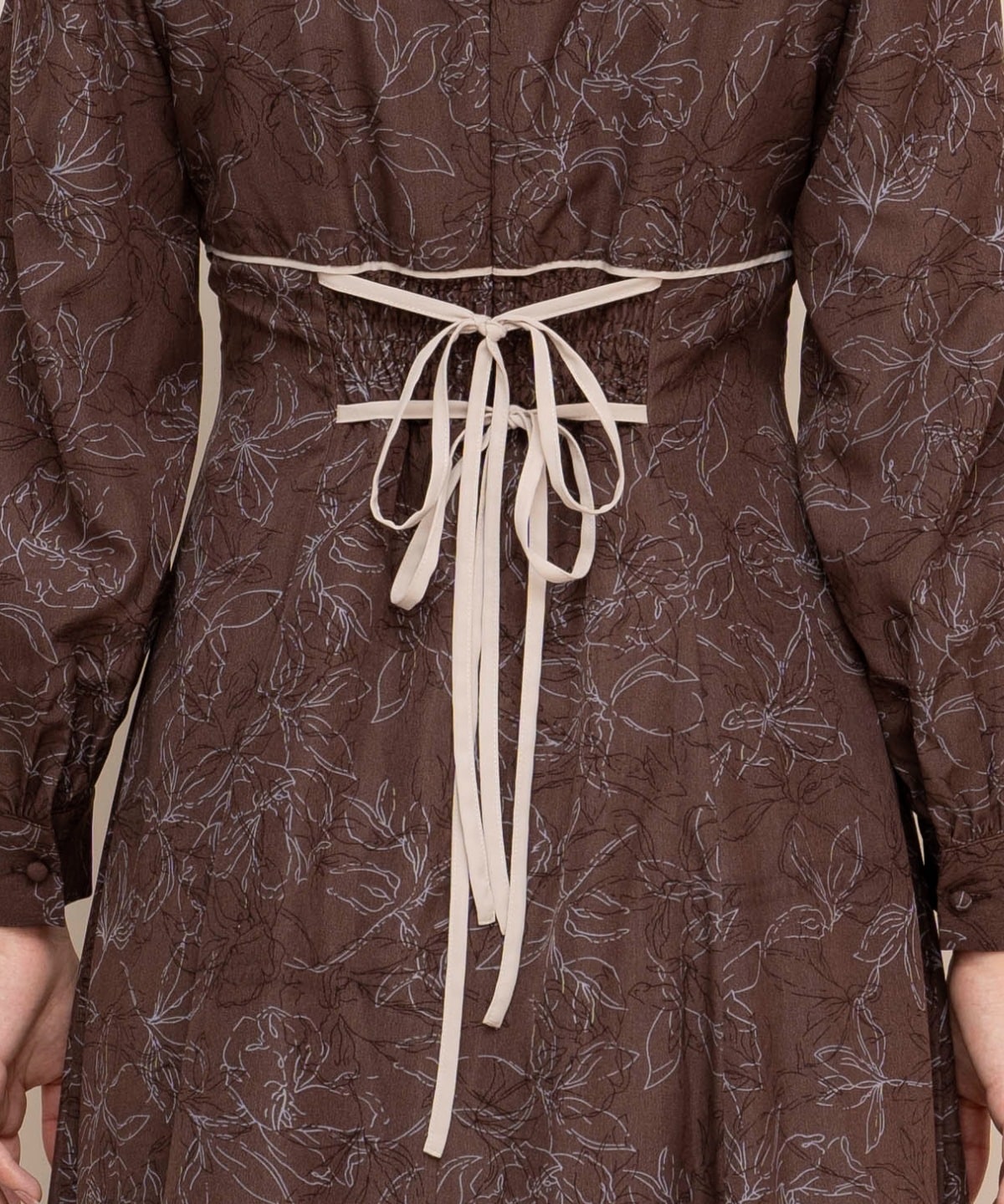 フラワープリントギャザーフレアワンピース