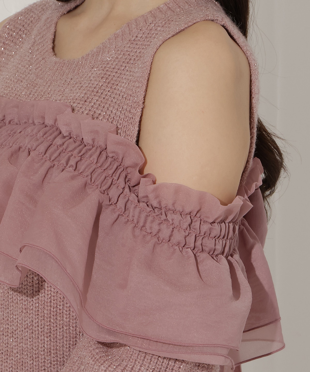 バックリボンオフショルニットワンピース