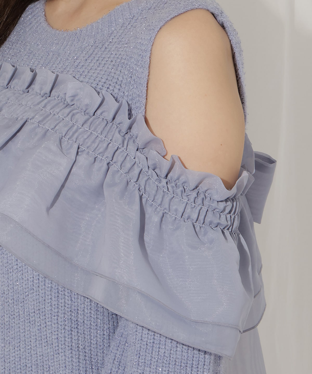 バックリボンオフショルニットワンピース