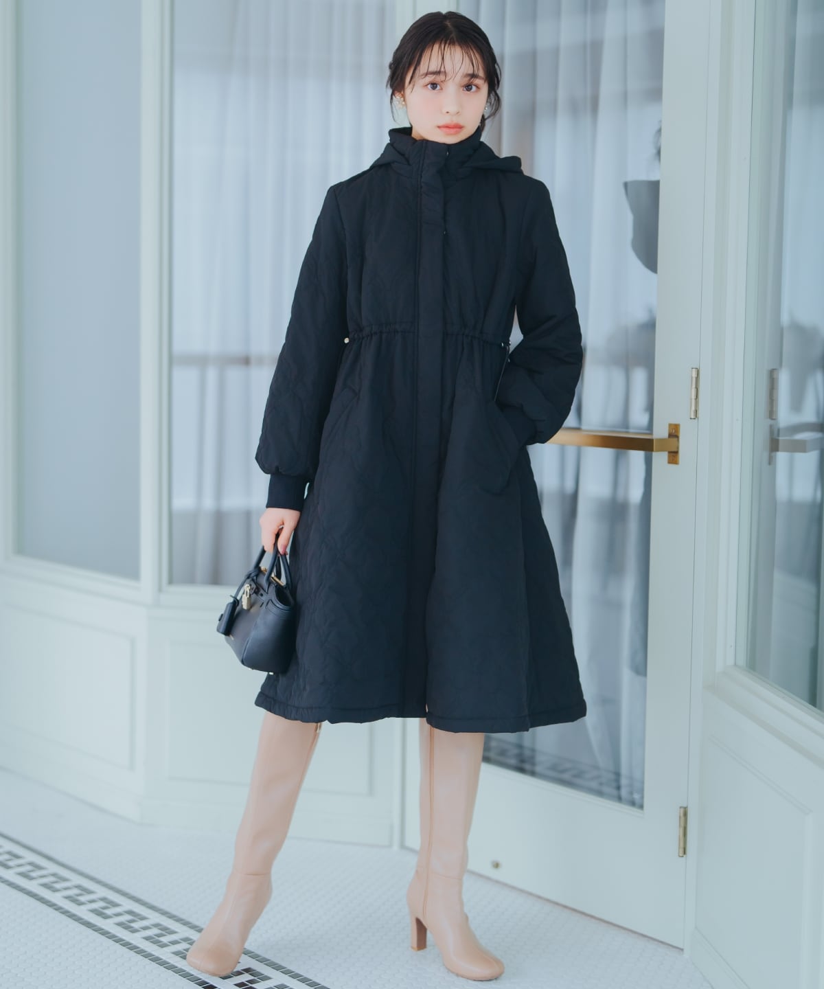 リボン柄キルティングコート