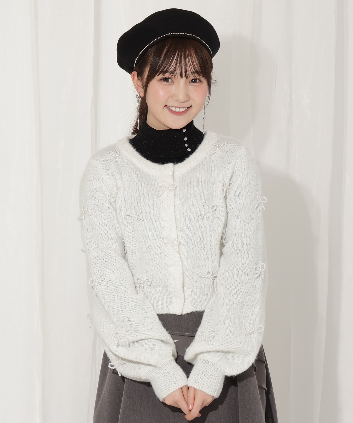 リボンパーツ付きカーディガン