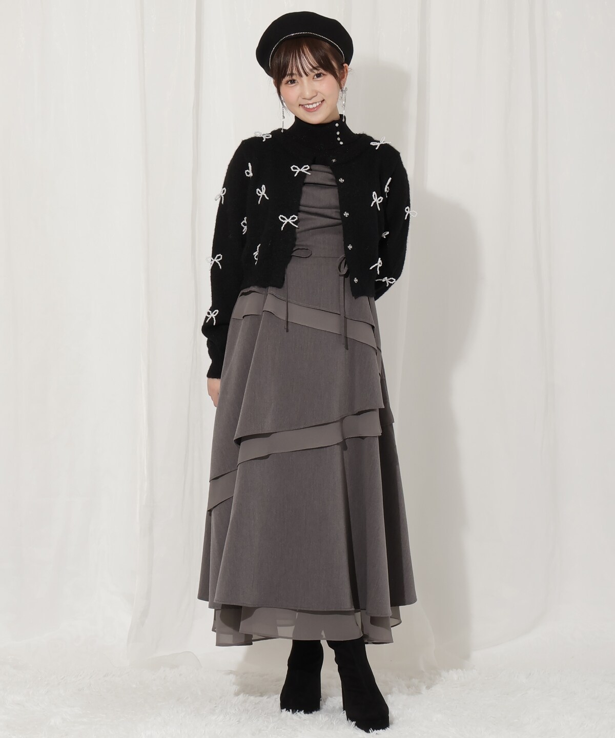 リボンパーツ付きカーディガン