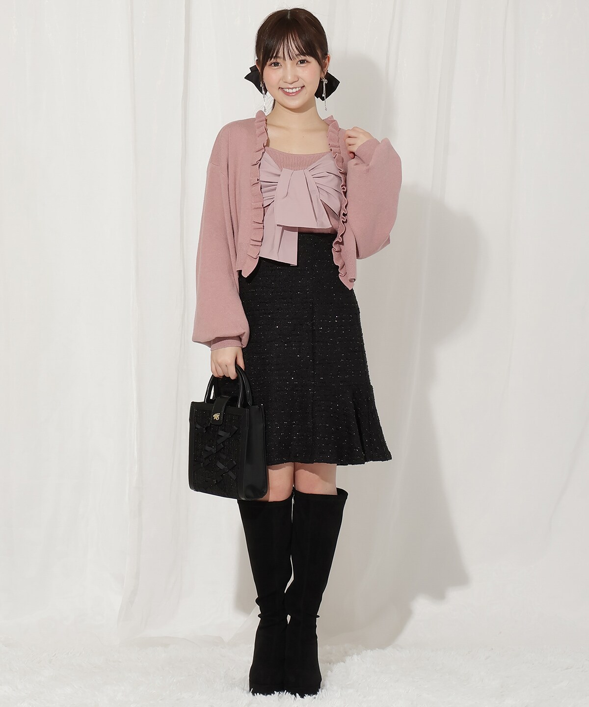 フリルカーディガン×リボンキャミセット