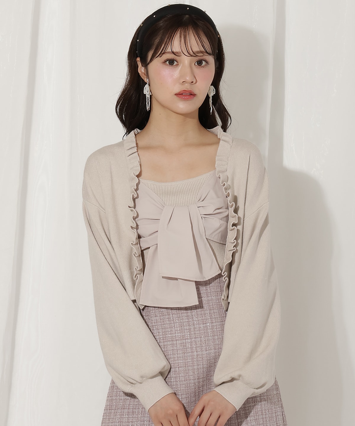 フリルカーディガン×リボンキャミセット