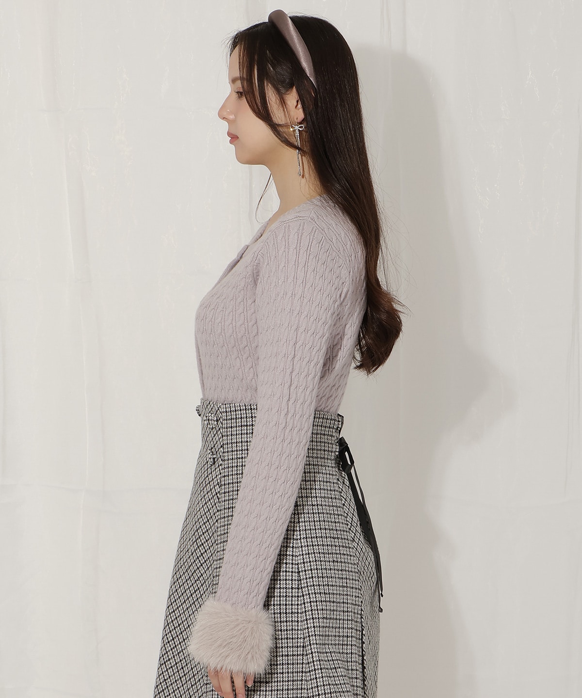 ファーカフスケーブルカーディガン