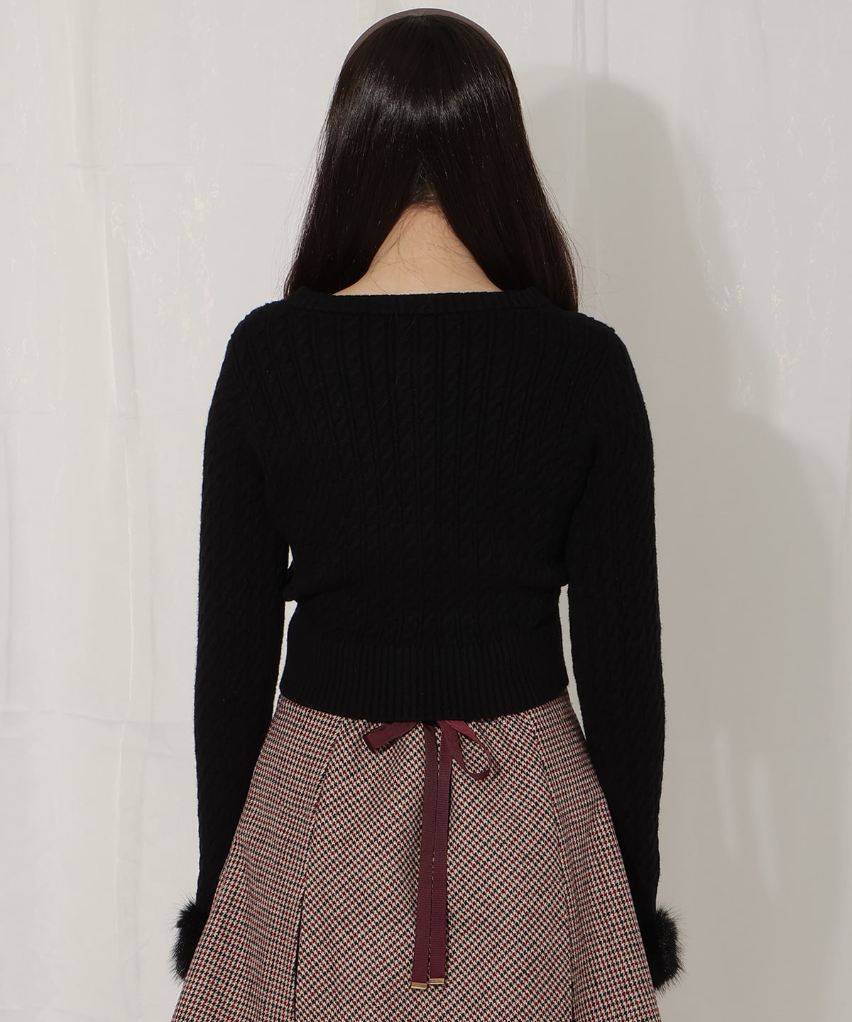 ファーカフスケーブルカーディガン