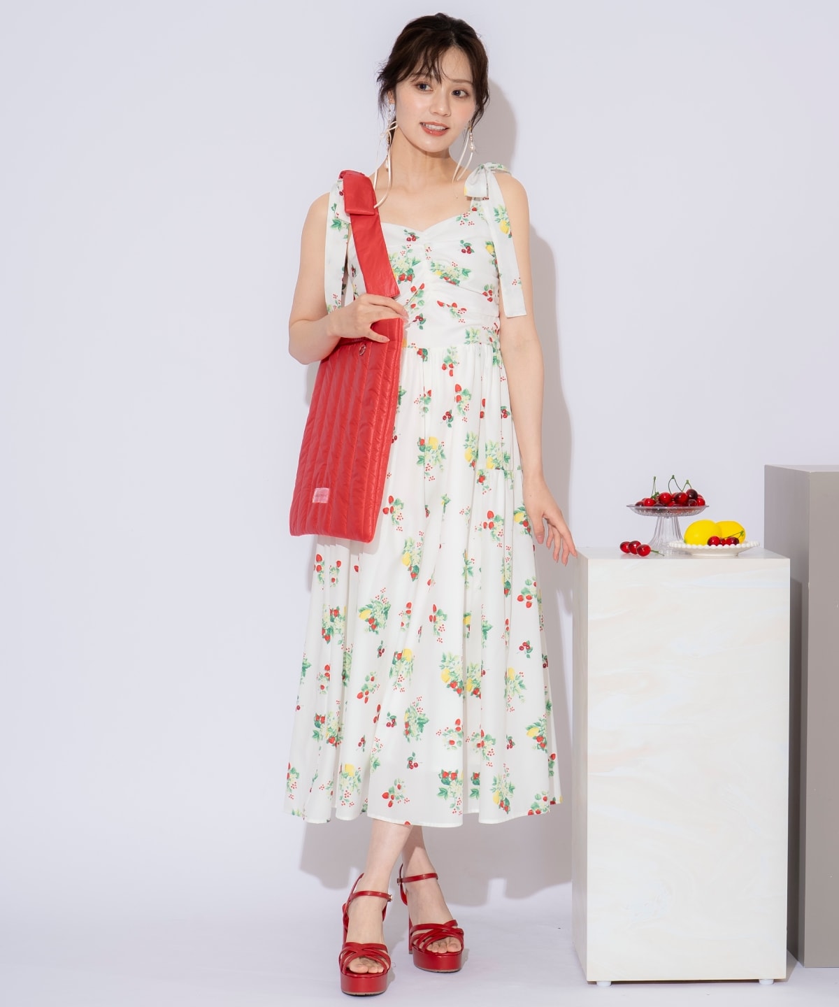 リボンショルダーキルティングトート