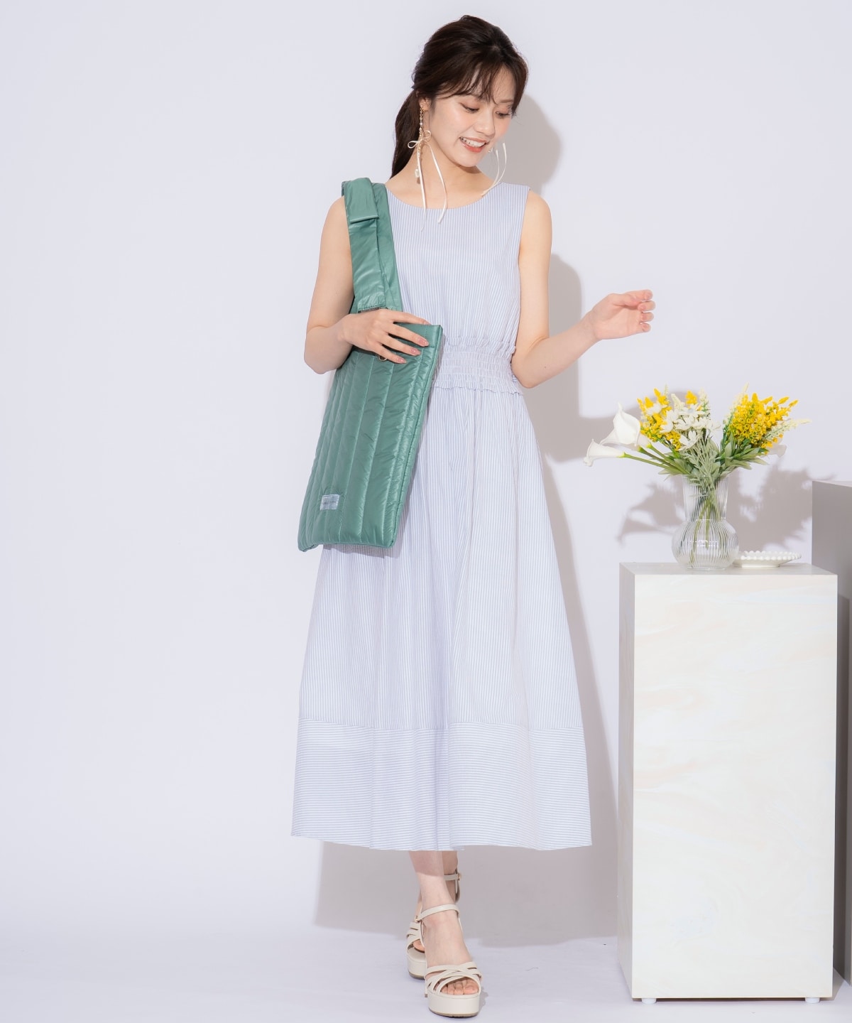 リボンショルダーキルティングトート