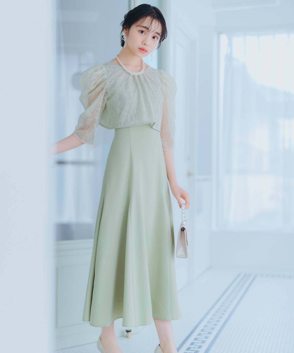 スパンコールレースブラウス×マーメイドワンピース